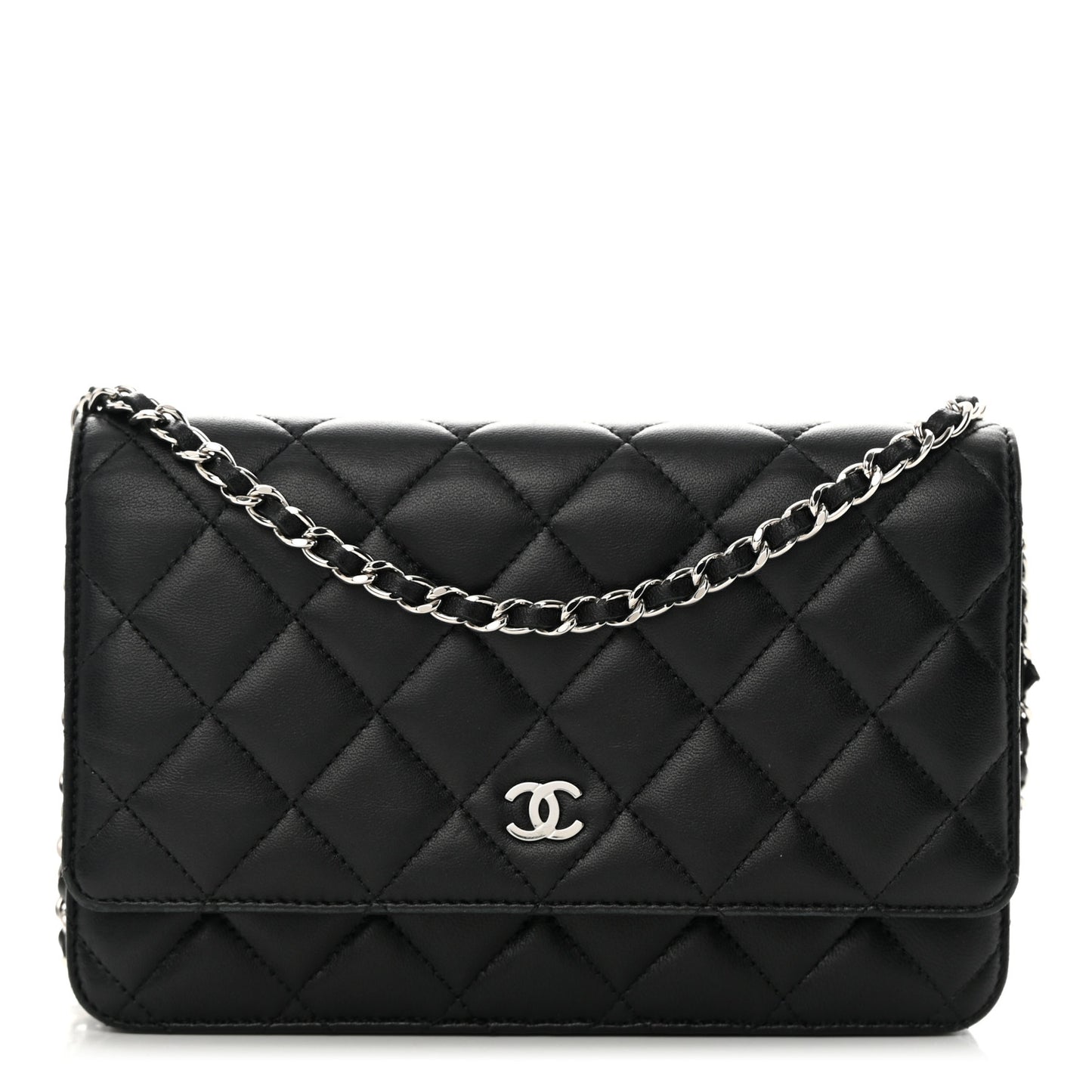 Lambskin Quilted Wallet On Chain WOC Black