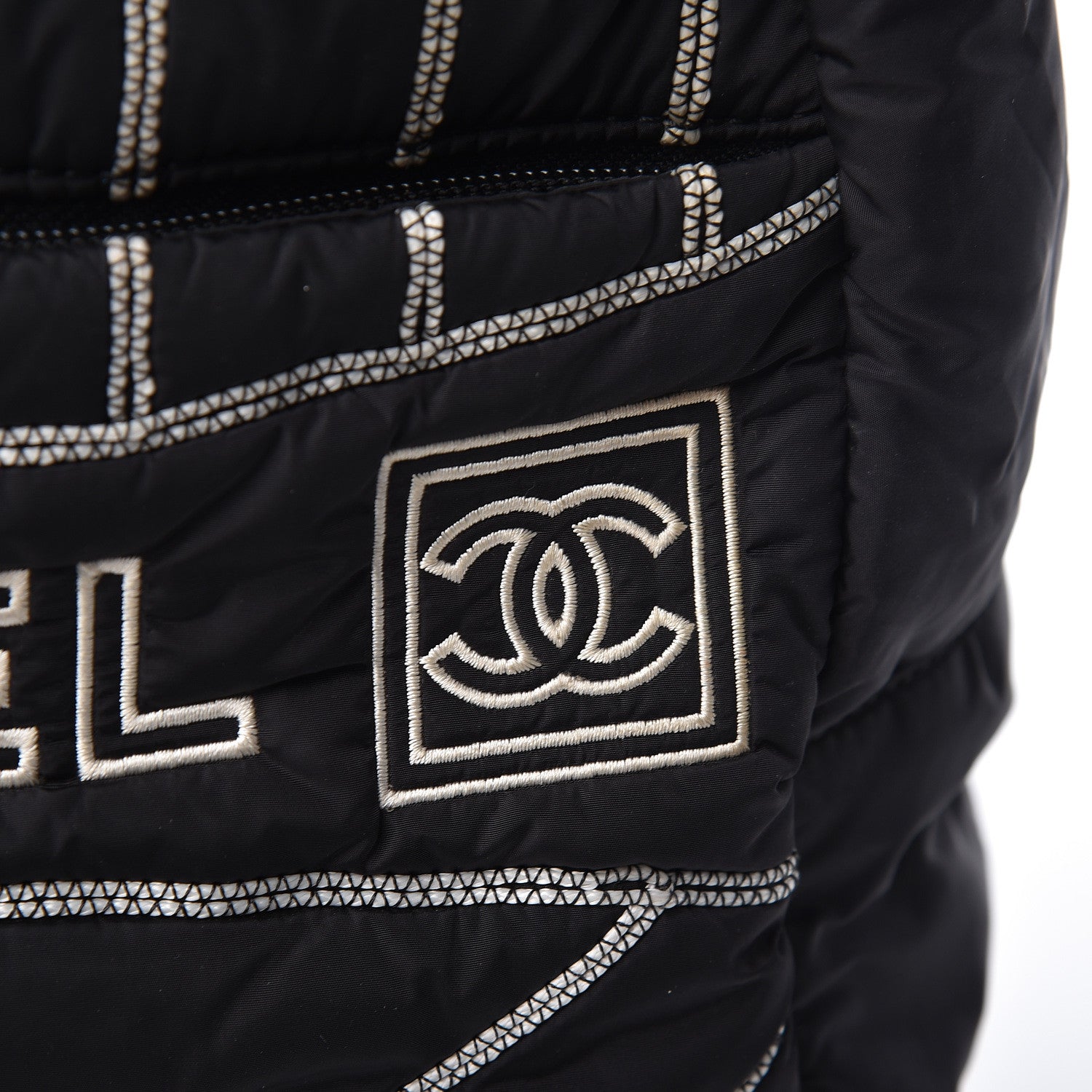 Chanel Nylon Embroidered CC Backpack White Black 13 of 14