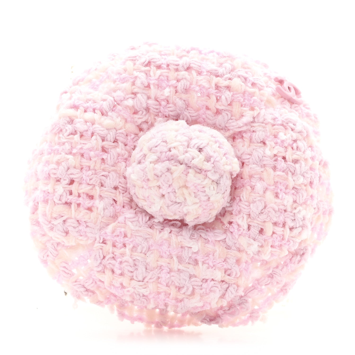 Chanel Tweed Camellia Brooch Pink White 1 of 3