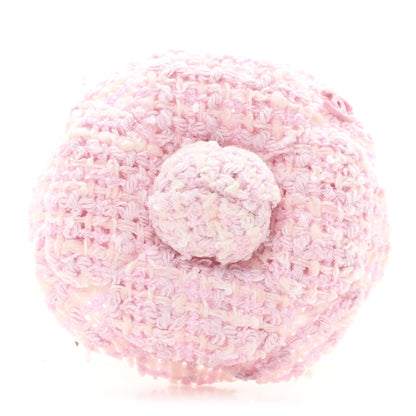 Chanel Tweed Camellia Brooch Pink White 1 of 3