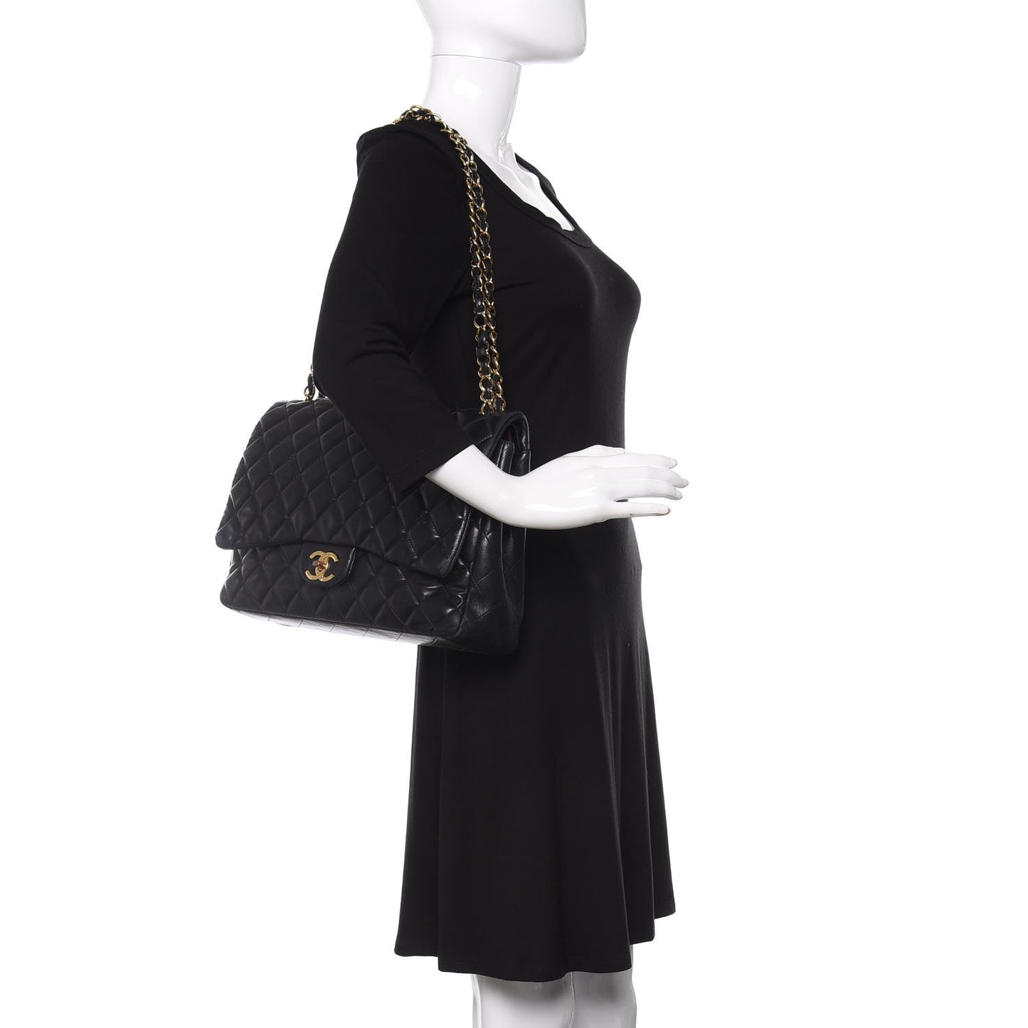 Lambskin Quilted Maxi Double Flap Black