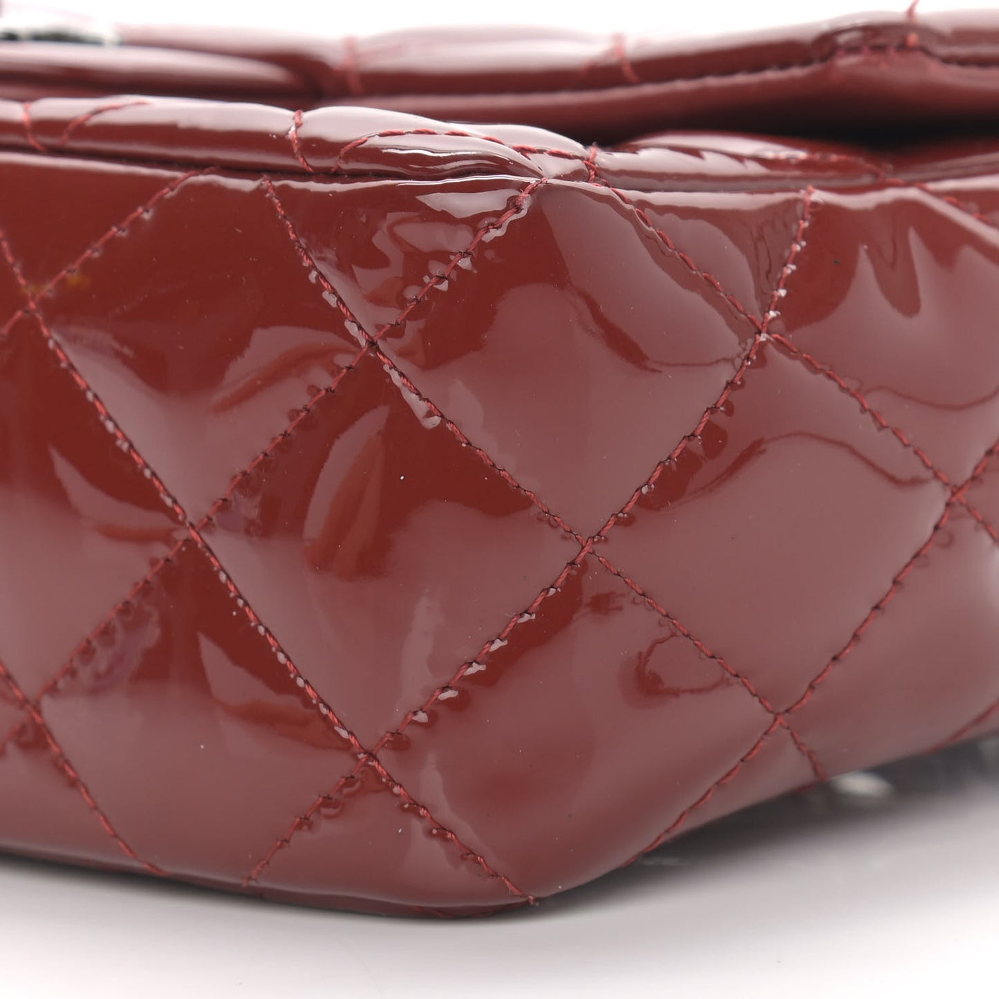 Patent Calfskin Quilted Mini Rectangular Flap Dark Red
