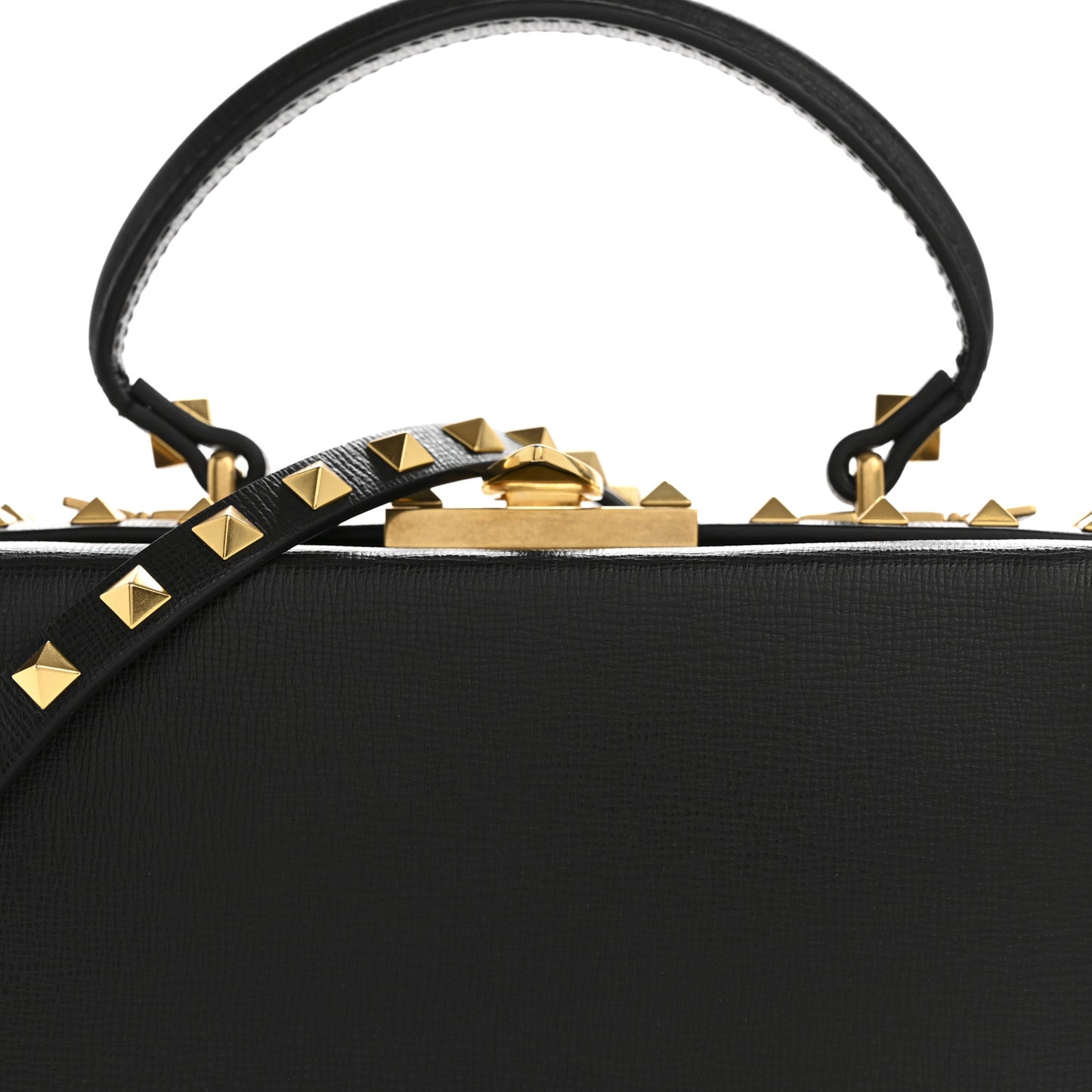 Grainy Calfskin Rockstud Alcove Box Top-Handle Bag Black