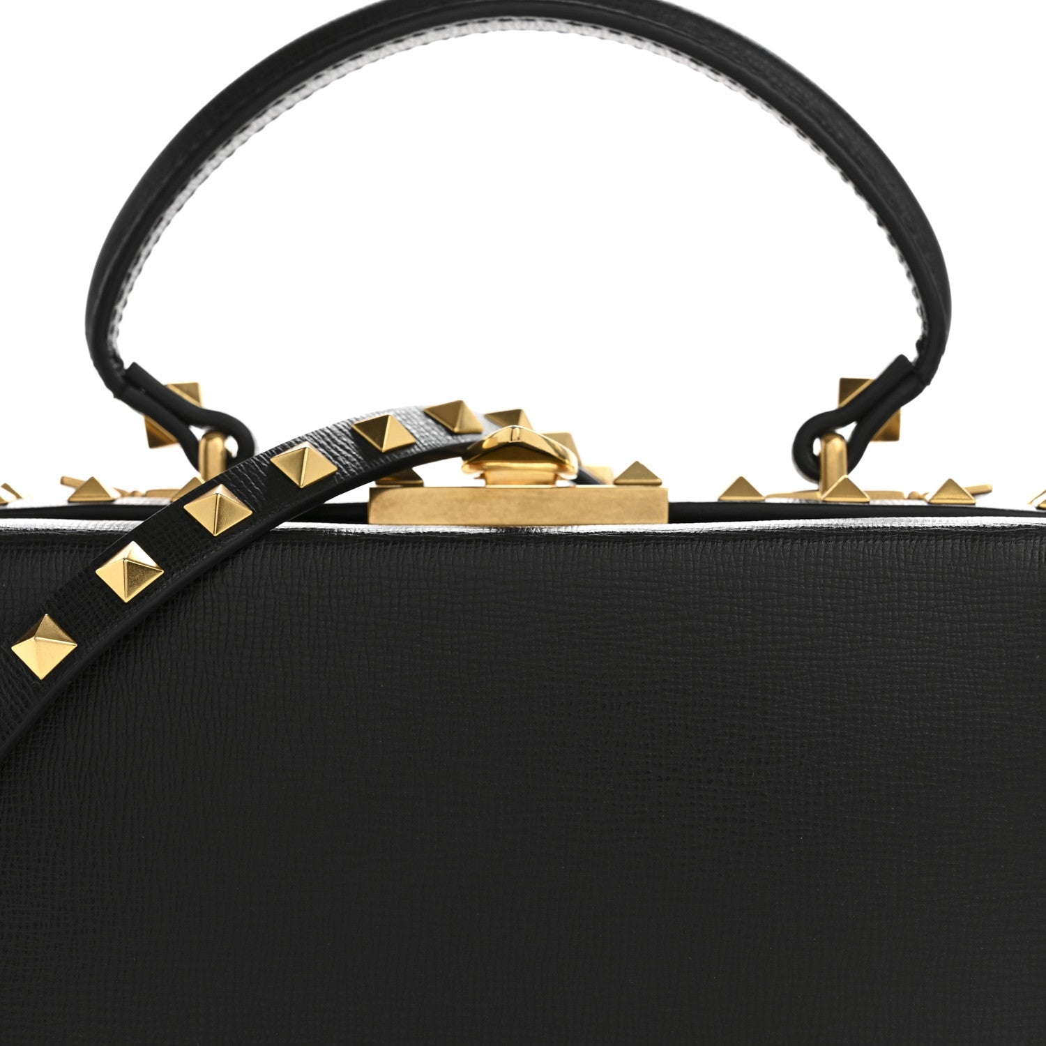 Valentino Garavani Grainy Calfskin Rockstud Alcove Box Top-Handle Bag Black 7 of 11