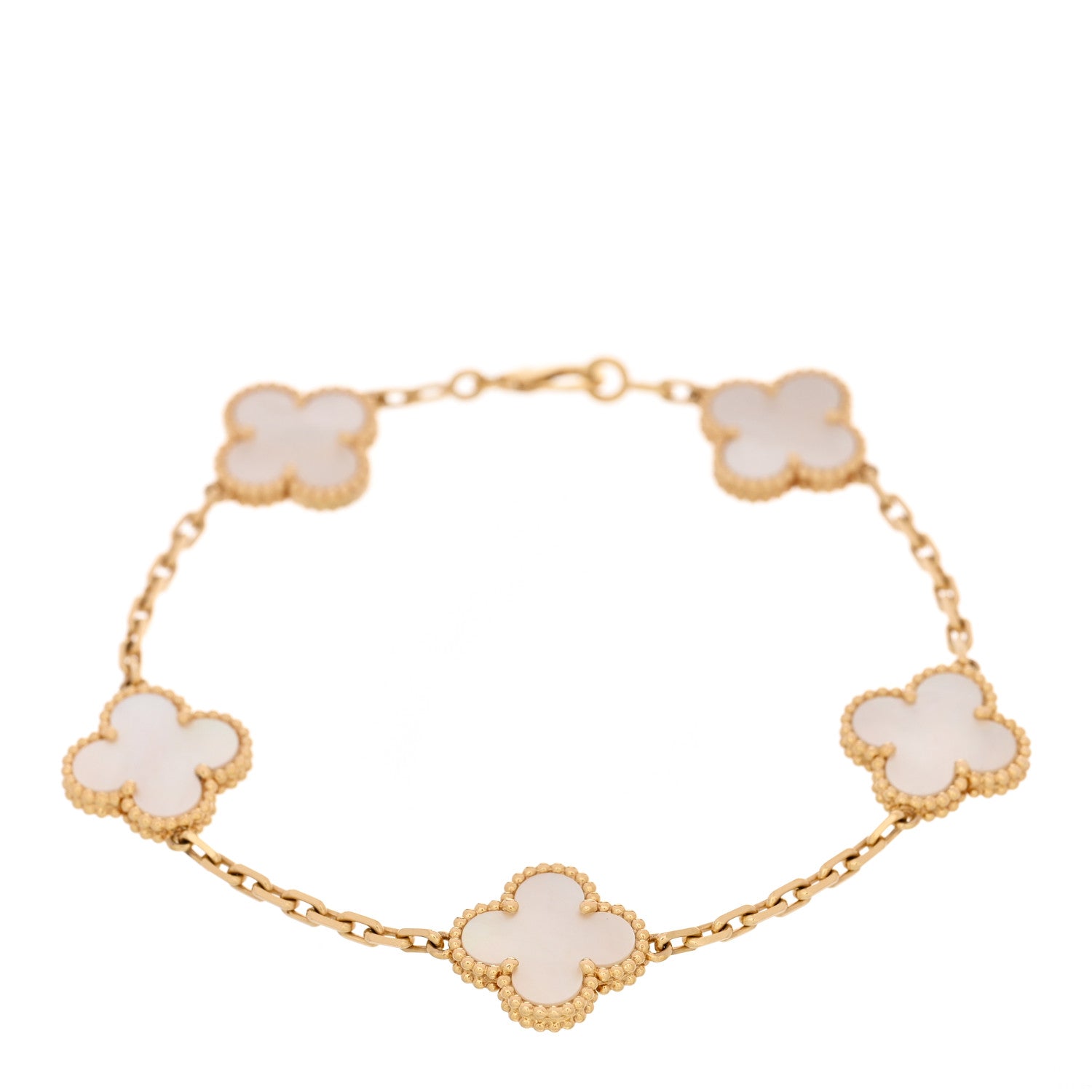 Van Cleef & Arpels 18K Yellow Gold Mother of Pearl 5 Motifs Vintage Alhambra Bracelet 1 of 5