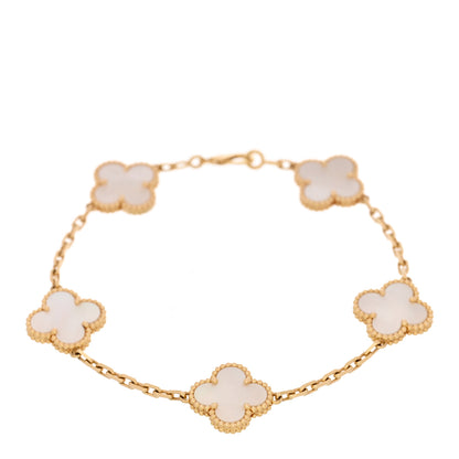 Van Cleef & Arpels 18K Yellow Gold Mother of Pearl 5 Motifs Vintage Alhambra Bracelet 1 of 5