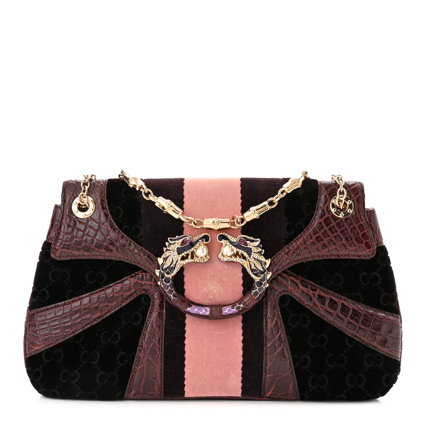 Velvet Monogram Crocodile Tom Ford Jeweled Dragon Shoulder Bag Purple Pink