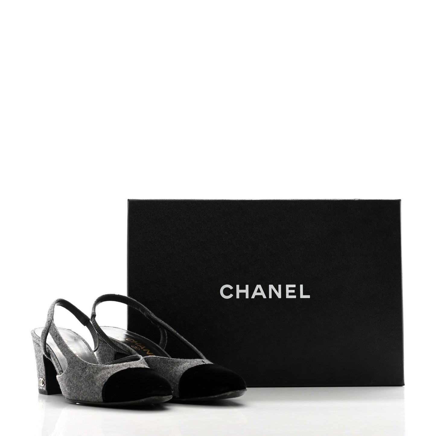 Wool Velvet Cap Toe CC Slingback Pumps 35 Black Grey