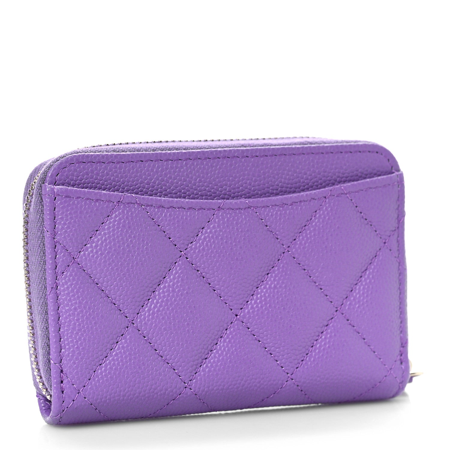 Chanel Caviar Quilted Zip Around Coin Purse Wallet Purple 3 of 11