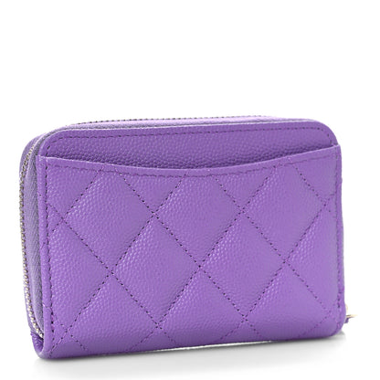 Chanel Caviar Quilted Zip Around Coin Purse Wallet Purple 3 of 11