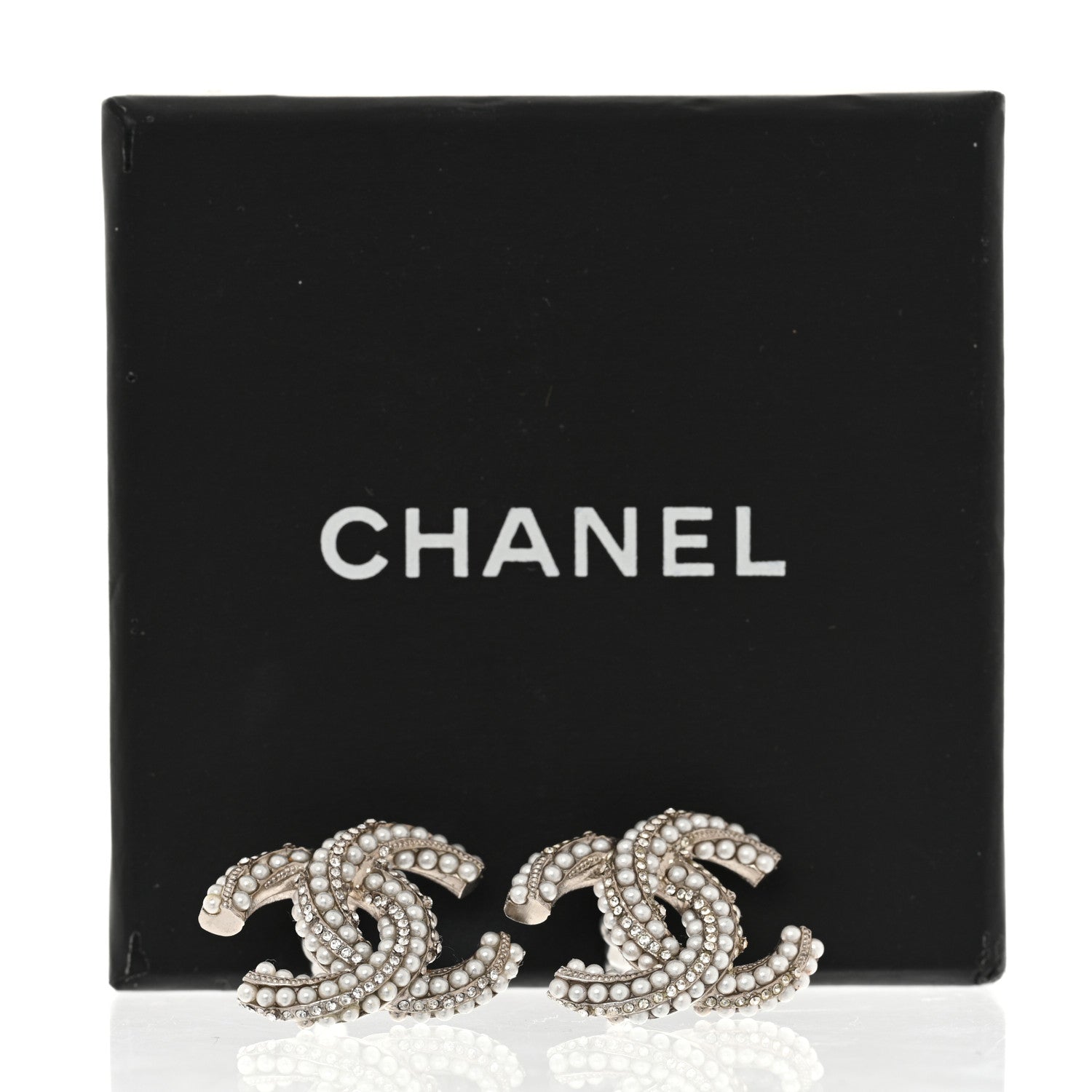 Chanel Crystal Pearl Twisted CC Earrings Silver 5 of 5