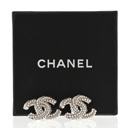 Chanel Crystal Pearl Twisted CC Earrings Silver 5 of 5