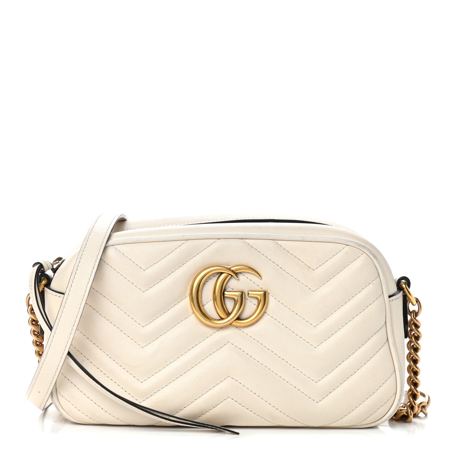 Calfskin Matelasse Small GG Marmont Chain Shoulder Bag White