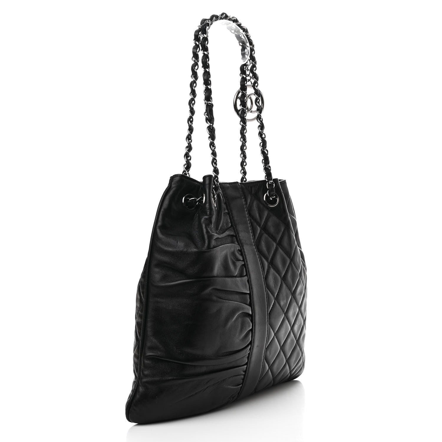 Chanel Lambskin Quilted Pile Ou Face Drawstring Bag Black 2 of 11