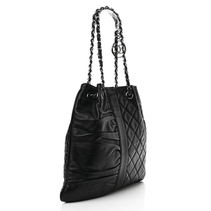 Chanel Lambskin Quilted Pile Ou Face Drawstring Bag Black 2 of 11