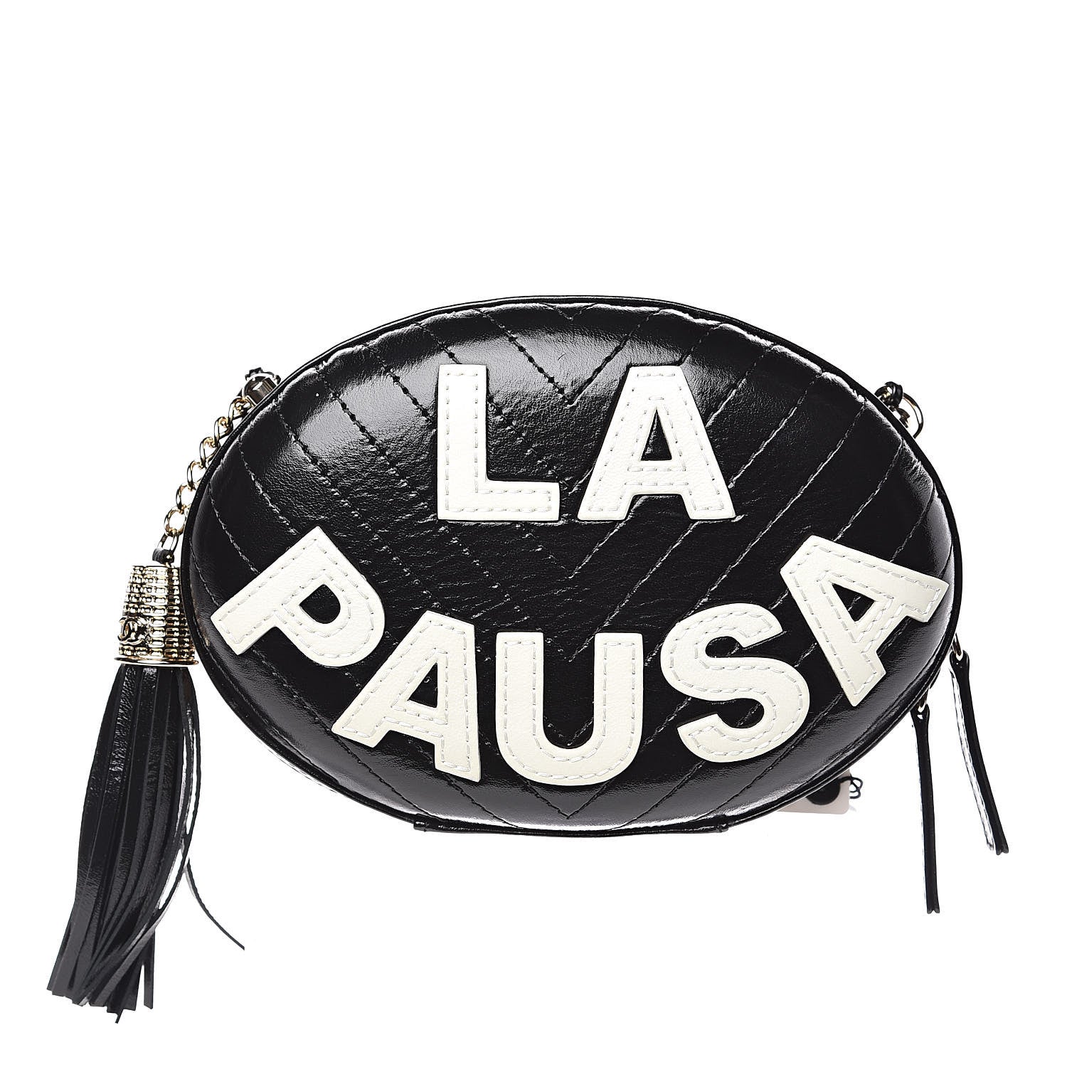 Chanel Lambskin Embroidered Chevron Quilted La Pausa Tassel Clutch Black 1 of 9