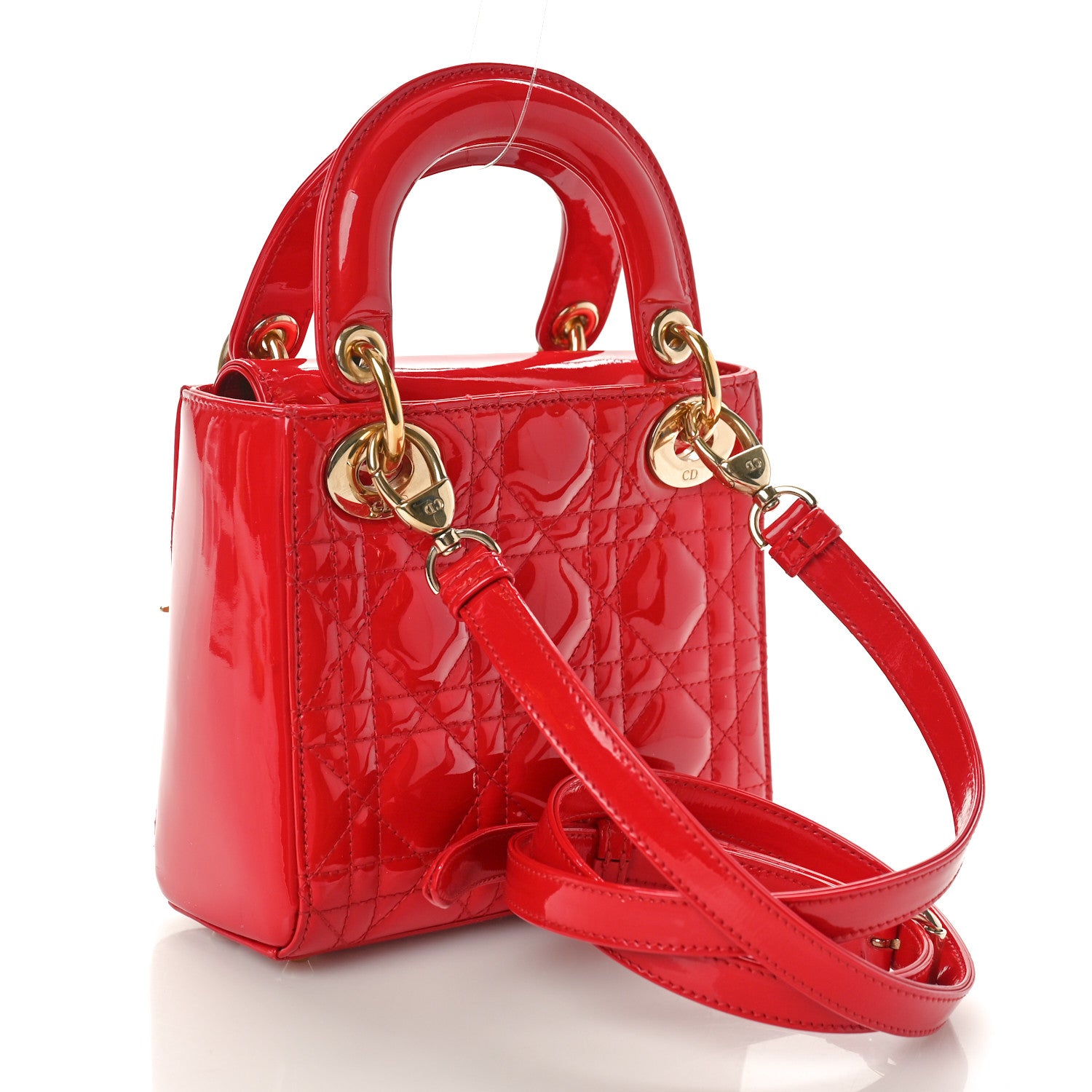 Christian Dior Patent Cannage Mini Lady Dior Red 3 of 10