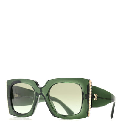 Chanel Acetate Pearl Rectangle Sunglasses 5480-H Dark Green 1 of 8