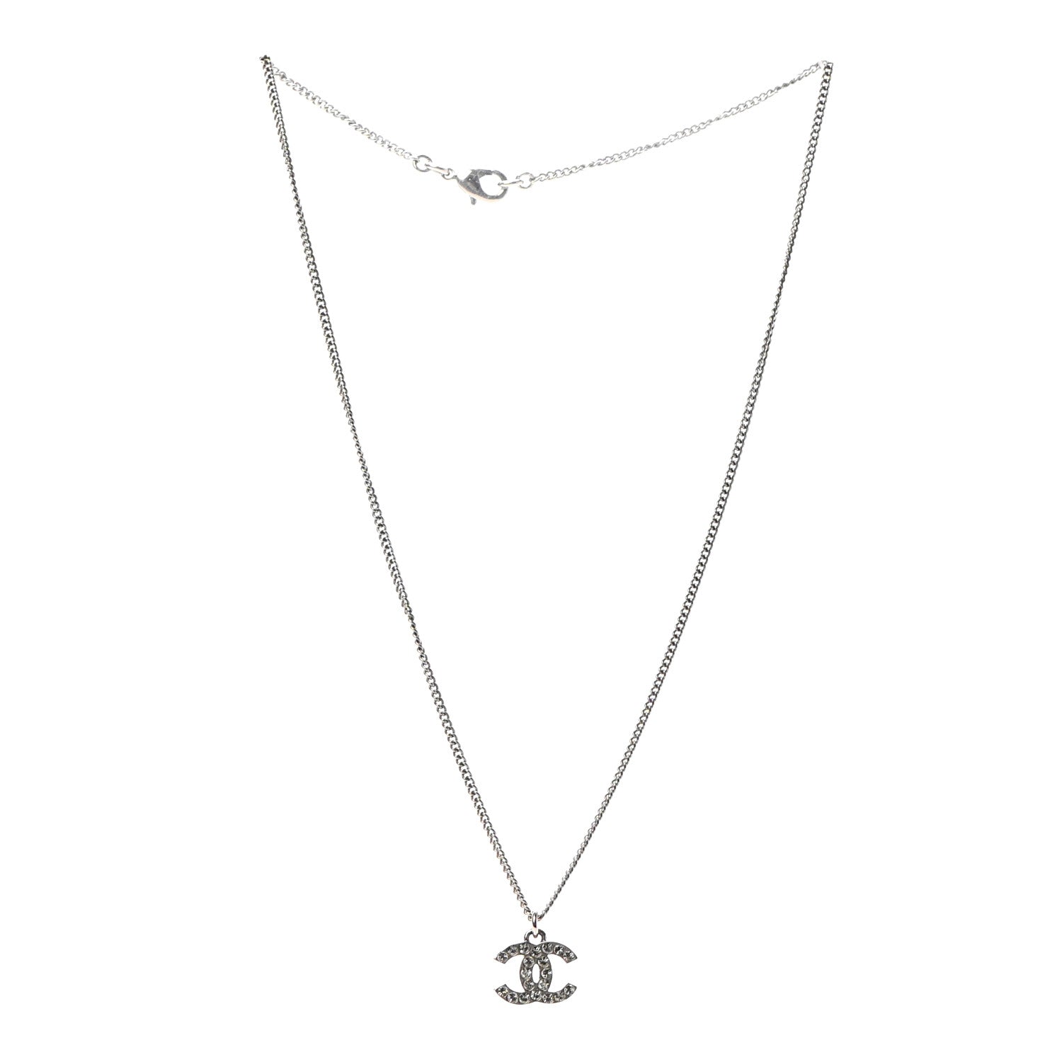 Chanel Crystal Timeless CC Necklace Silver 3 of 5