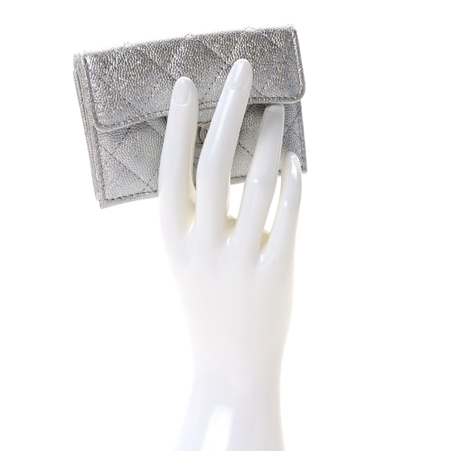 Caviar Quilted Double Flap Wallet Silver