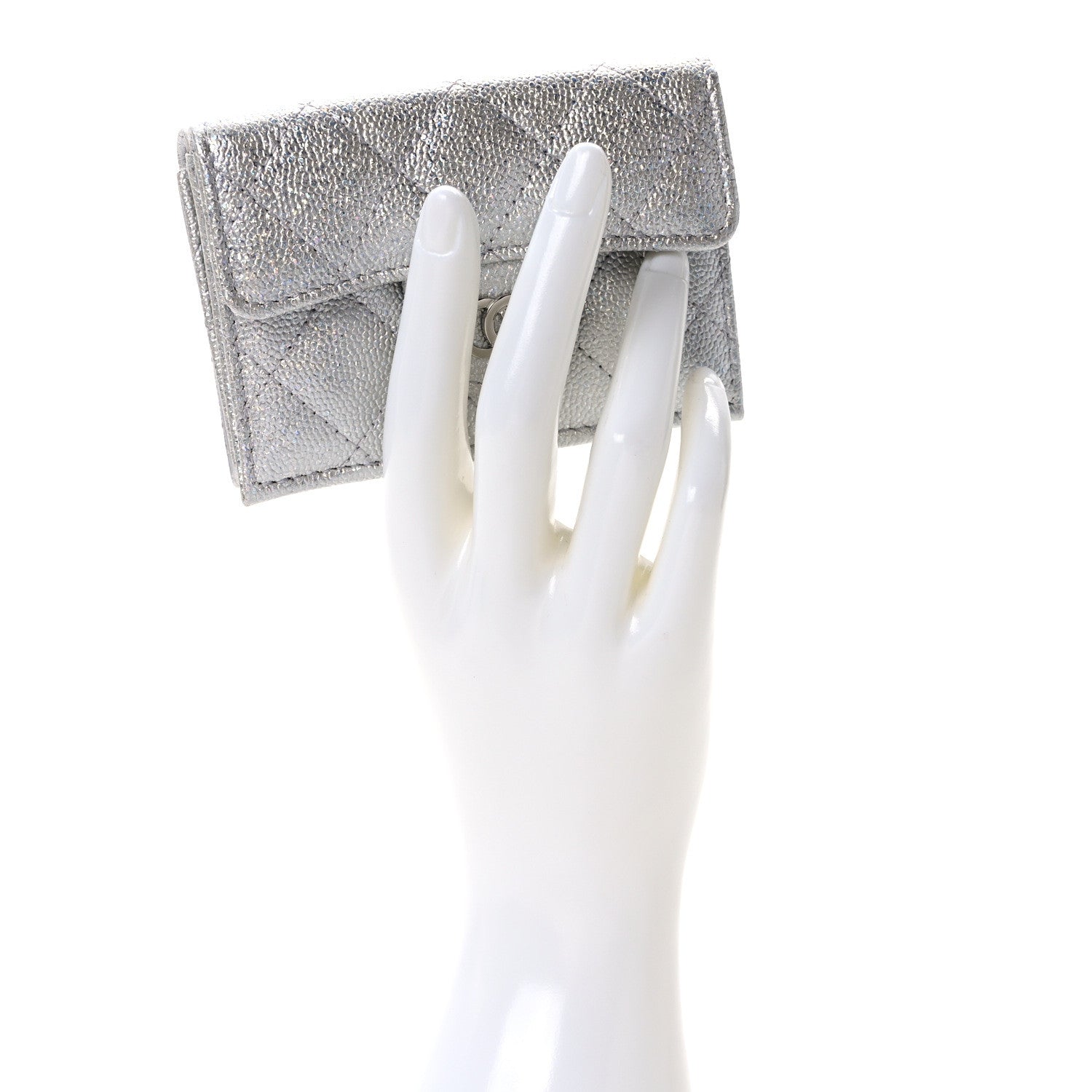 Chanel Caviar Quilted Double Flap Wallet Silver 2 of 8