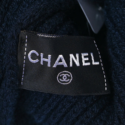 Chanel Cashmere Sequin Logo Beanie Hat Navy Silver 3 of 4