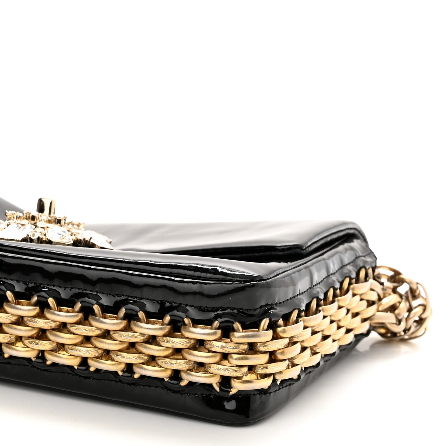 Patent Baguette Crystal CC Flap Bag Black