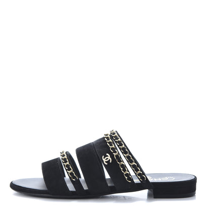 Chanel Suede Chain Mule Sandals 39 Black 1 of 8