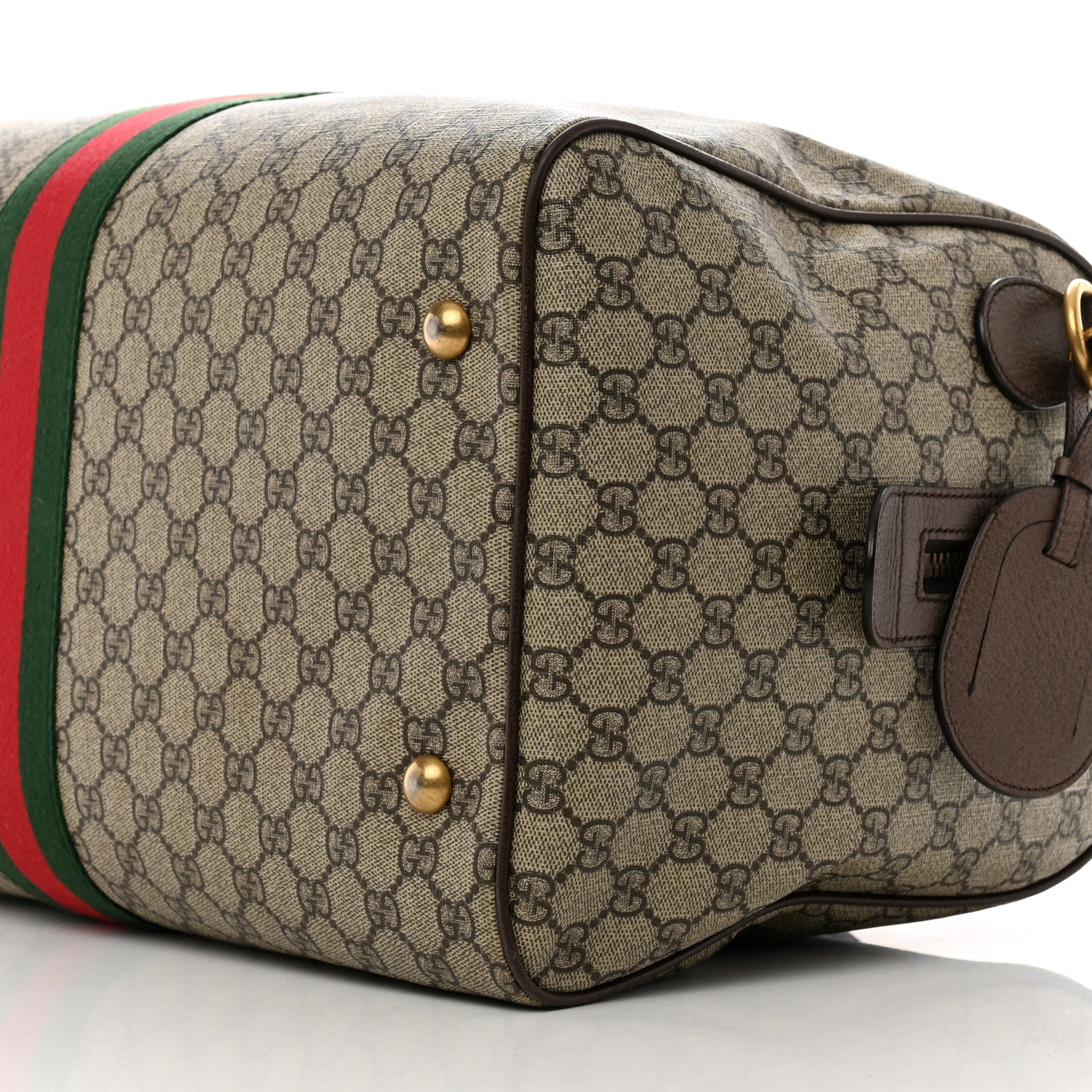 Gucci GG Supreme Monogram Textured Dollar Calfskin Web Medium Ophidia Carry-On Duffle Bag Beige Ebony New Acero 8 of 9