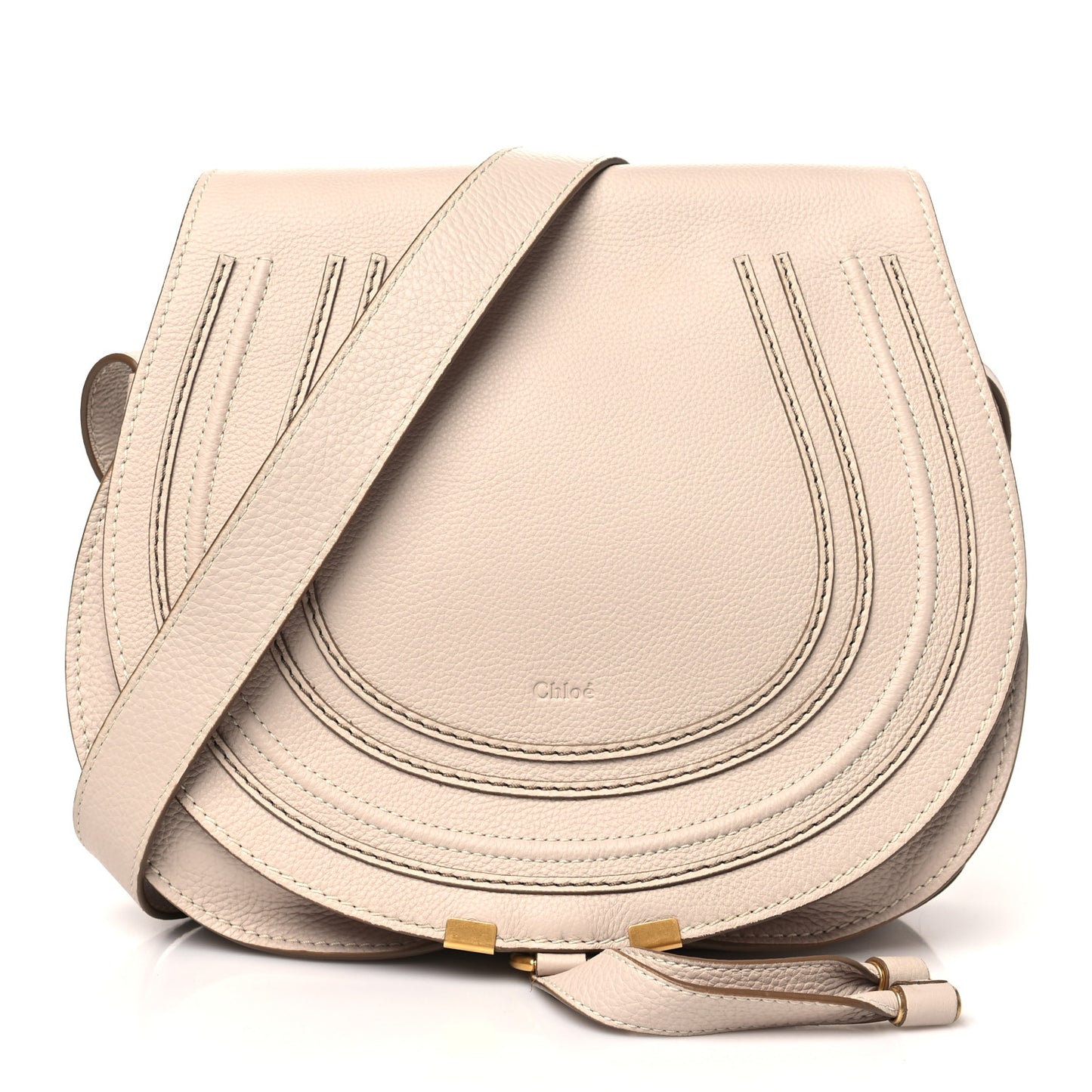 Grained Calfskin Medium Marcie Saddle Bag Nomad Beige