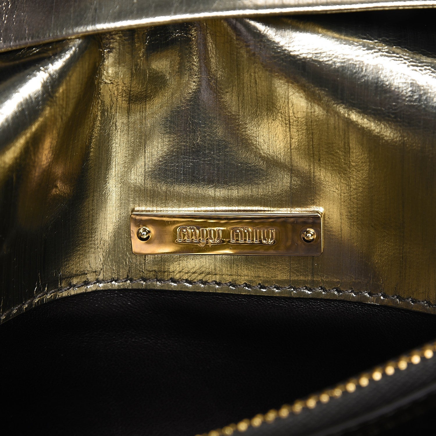 Miu Miu Metallic Calfskin Crystal Chain Clutch Pyrite 7 of 8