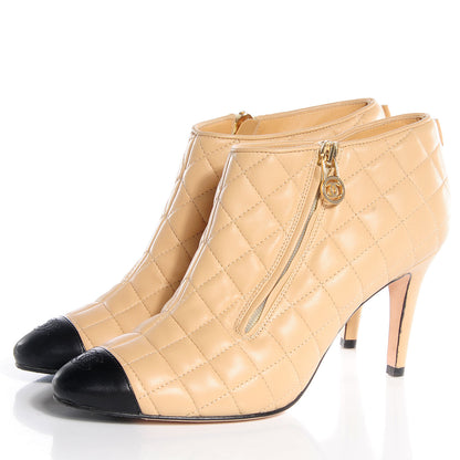 Chanel Leather Quilted Cap Toe Boots 39.5 Beige Black 3 of 7