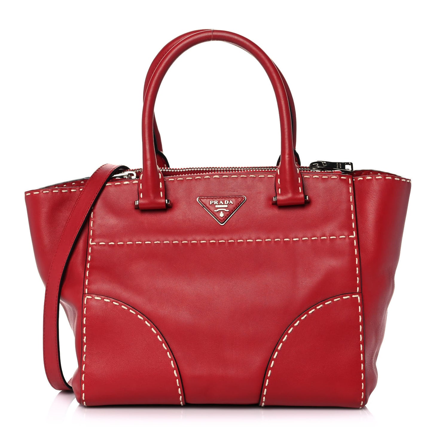 City Calf Small Stitched Twin Pocket Tote Fuoco