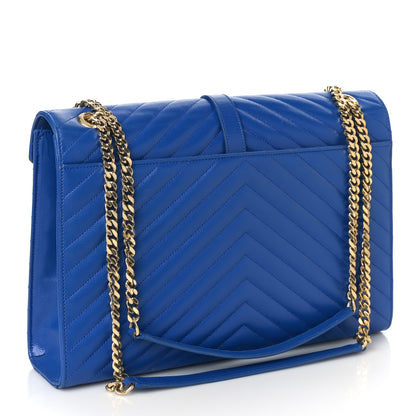 Saint Laurent Grain De Poudre Matelasse Chevron Large Monogram Satchel Blue Majorelle 2 of 10