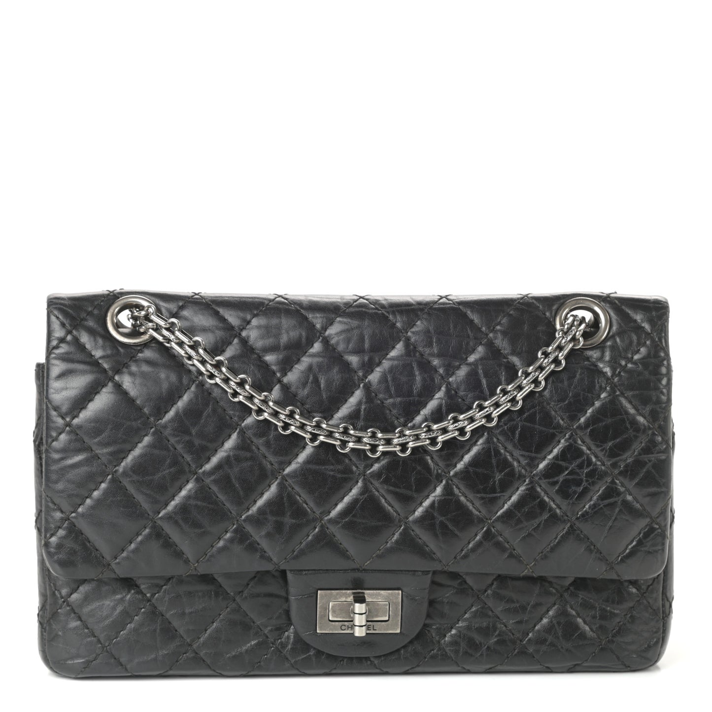 Aged Calfskin Quilted 2.55 Reissue 225 Flap Black