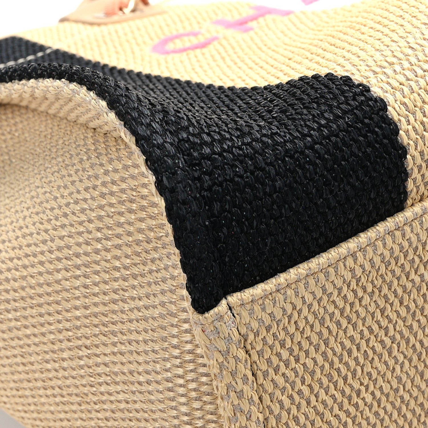 Chanel Straw Raffia Calfskin Striped Medium Deauville Tote Black Beige Ivory 8 of 11
