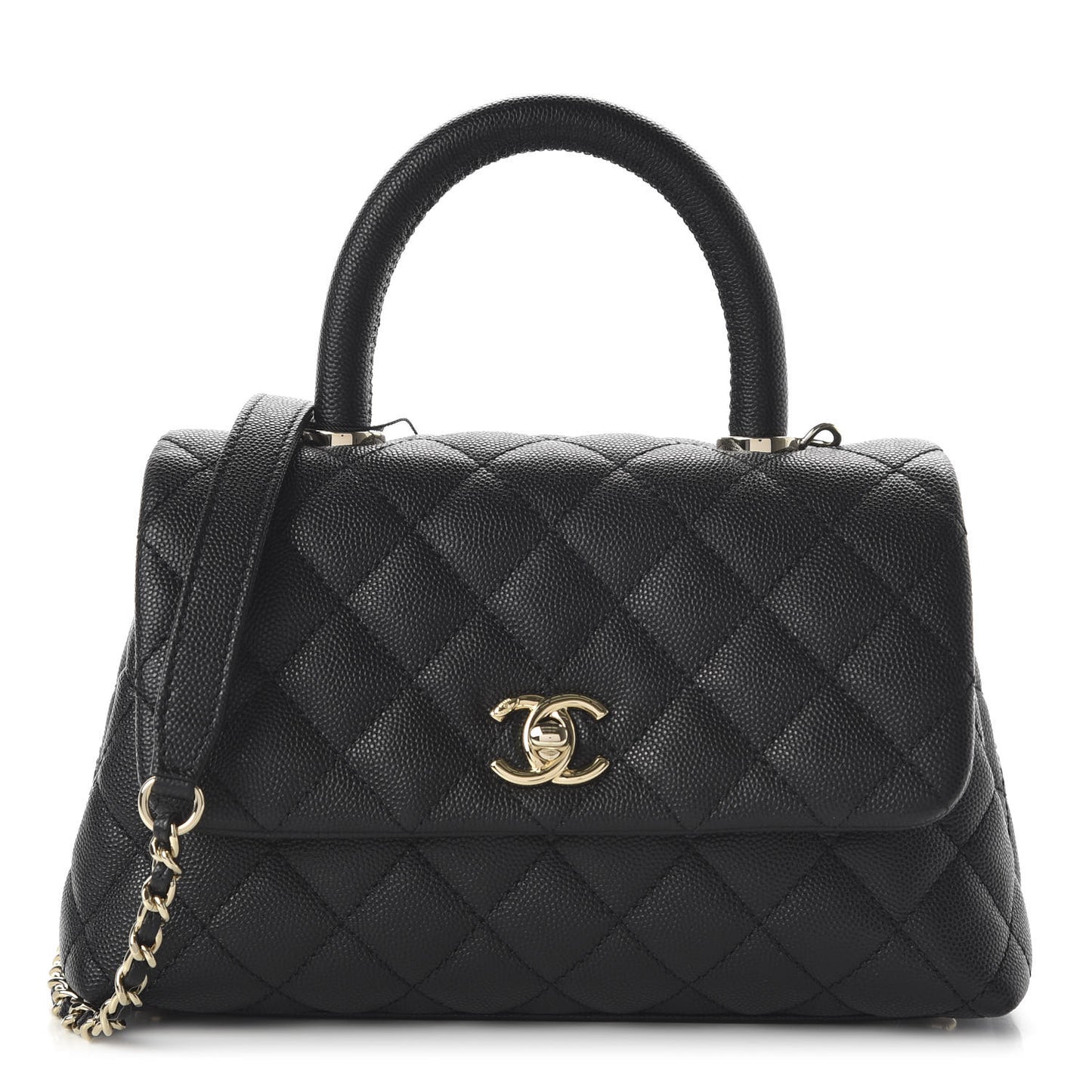 Caviar Quilted Mini Coco Handle Flap Black