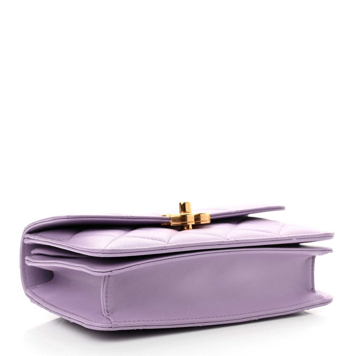 Shiny Calfskin Quilted Mini Metal Top Handle Flap Purple