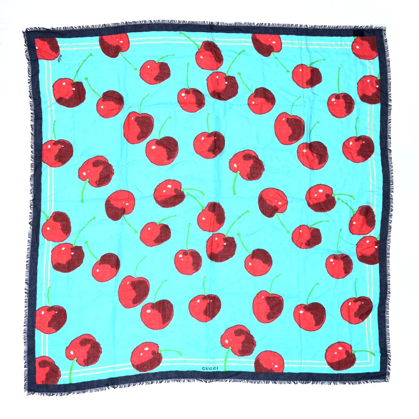 x KEN SCOTT Silk Cherry Scarf Blue Red