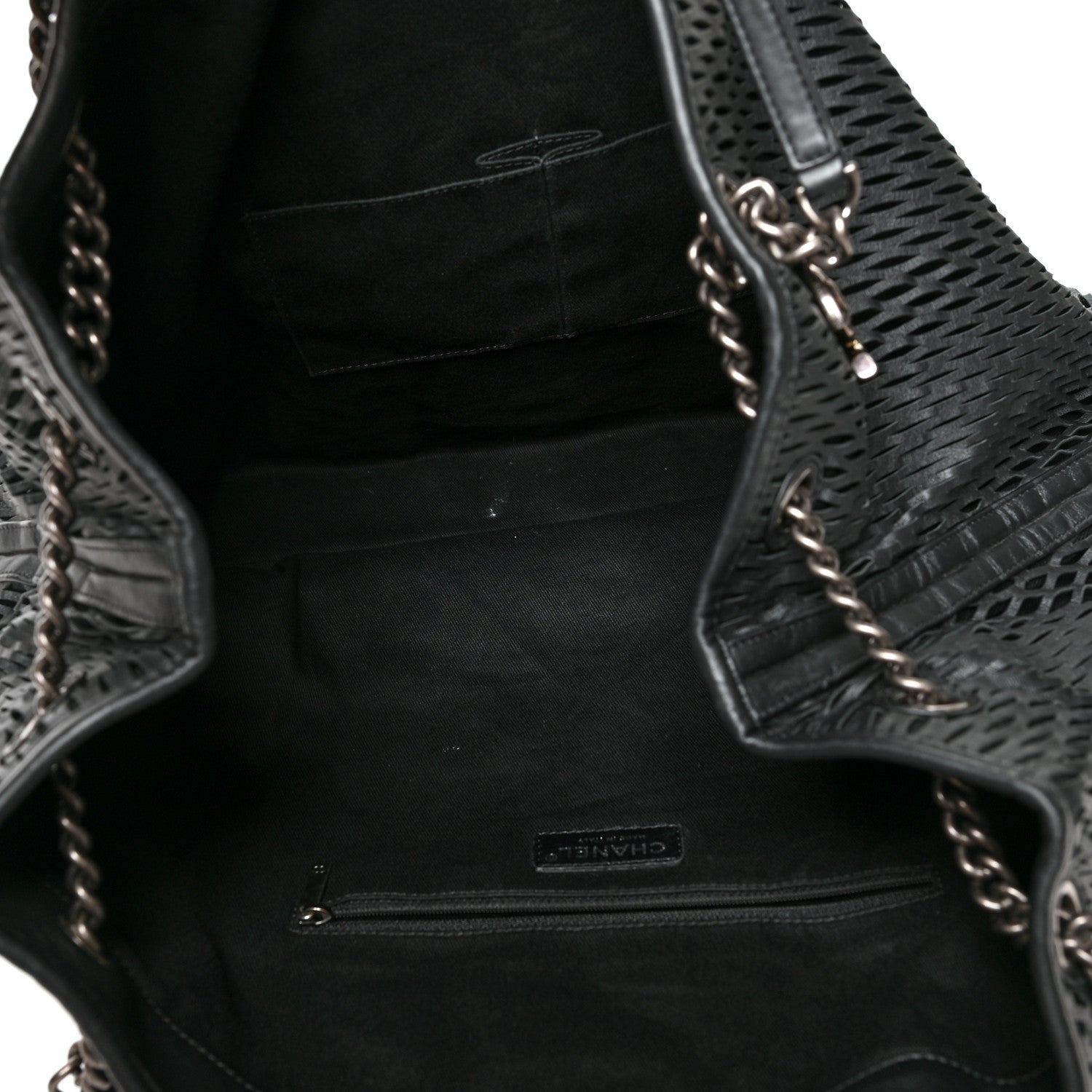 Chanel Calfskin Laser Cut Perforated CC Tote Black 5 of 12