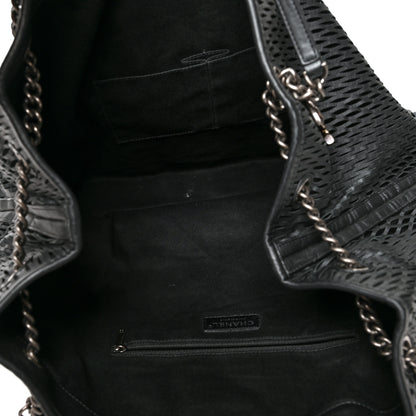 Chanel Calfskin Laser Cut Perforated CC Tote Black 5 of 12