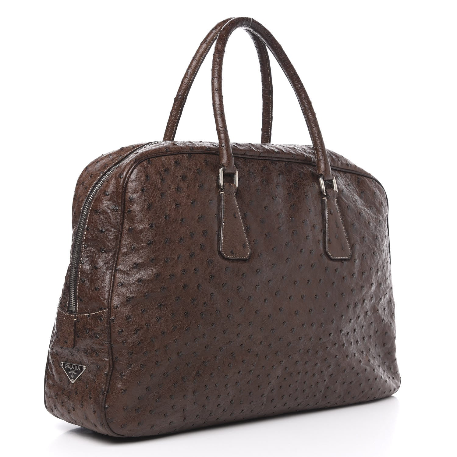 Prada Ostrich Travel Briefcase Brown 4 of 15