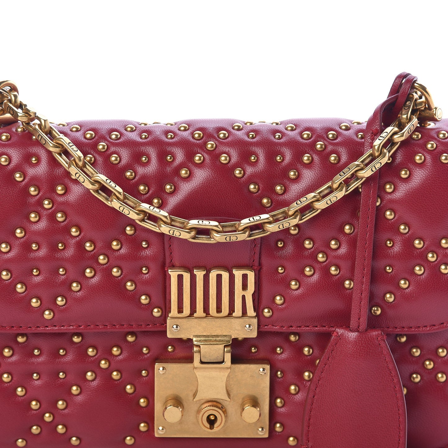 Lambskin Cannage Studded Small Dioraddict Flap Bag Red