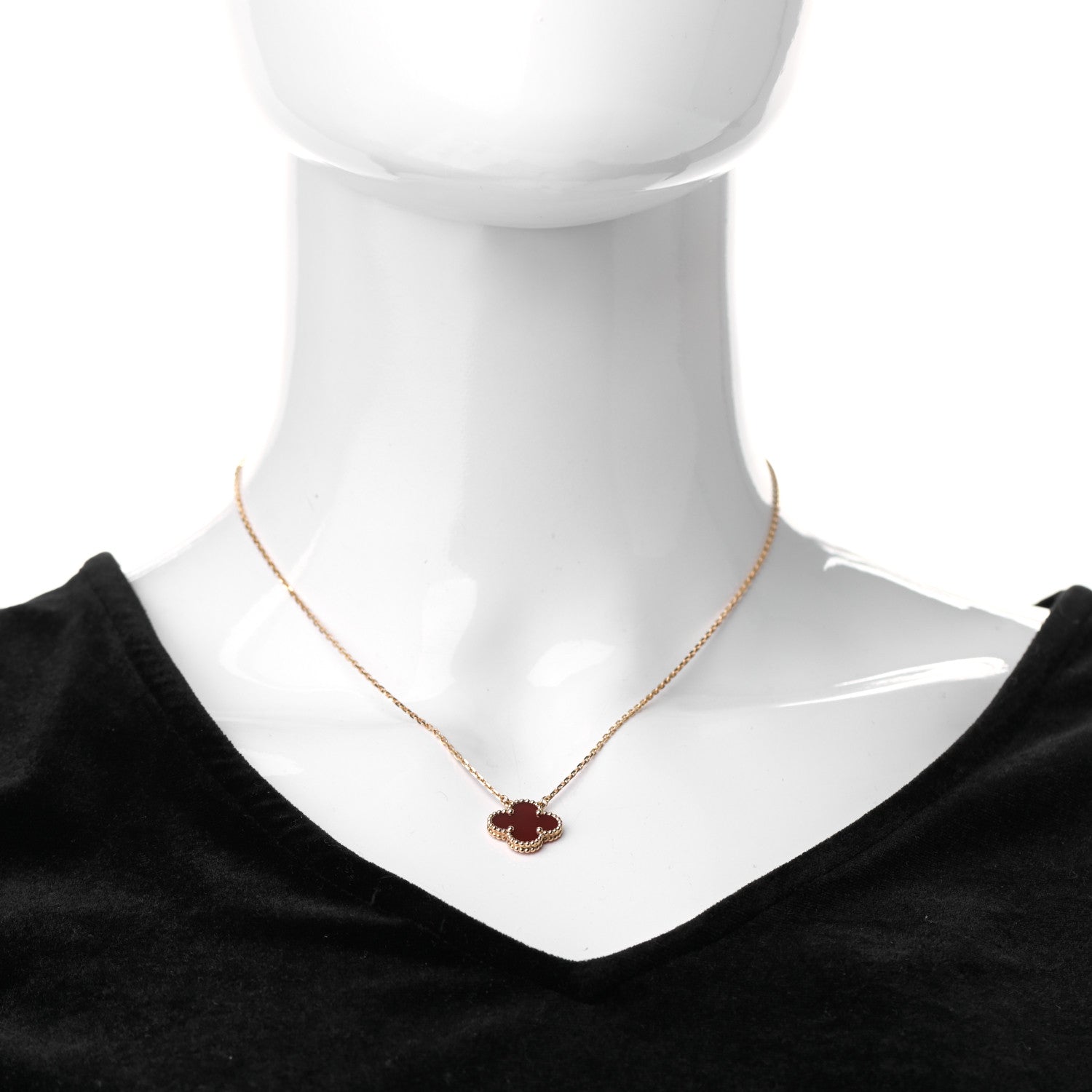 Van Cleef & Arpels 18K Yellow Gold Carnelian Vintage Alhambra Pendant Necklace 2 of 7