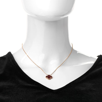 Van Cleef & Arpels 18K Yellow Gold Carnelian Vintage Alhambra Pendant Necklace 2 of 7