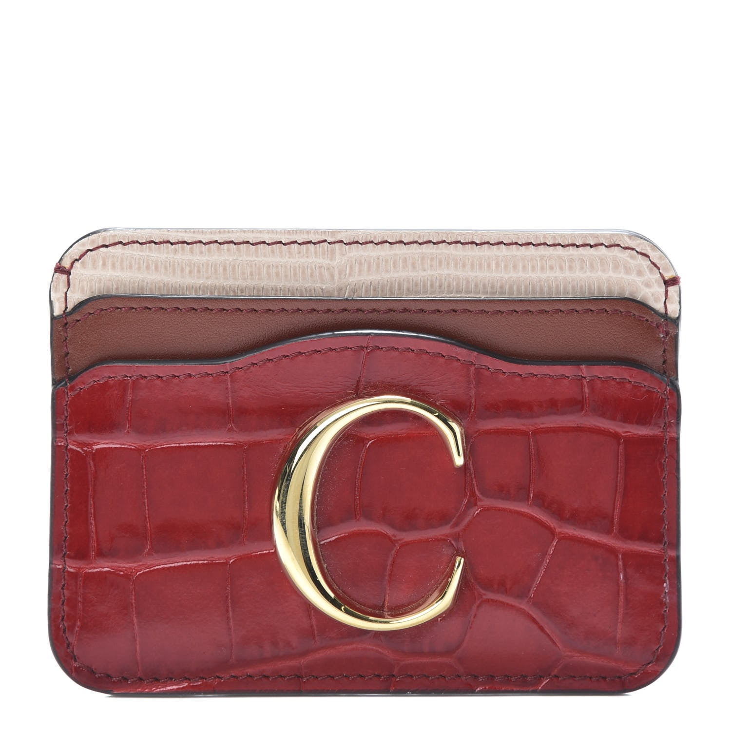 Chloe Crocodile Embossed Calfskin C Card Holder Dusky Red 1 of 8