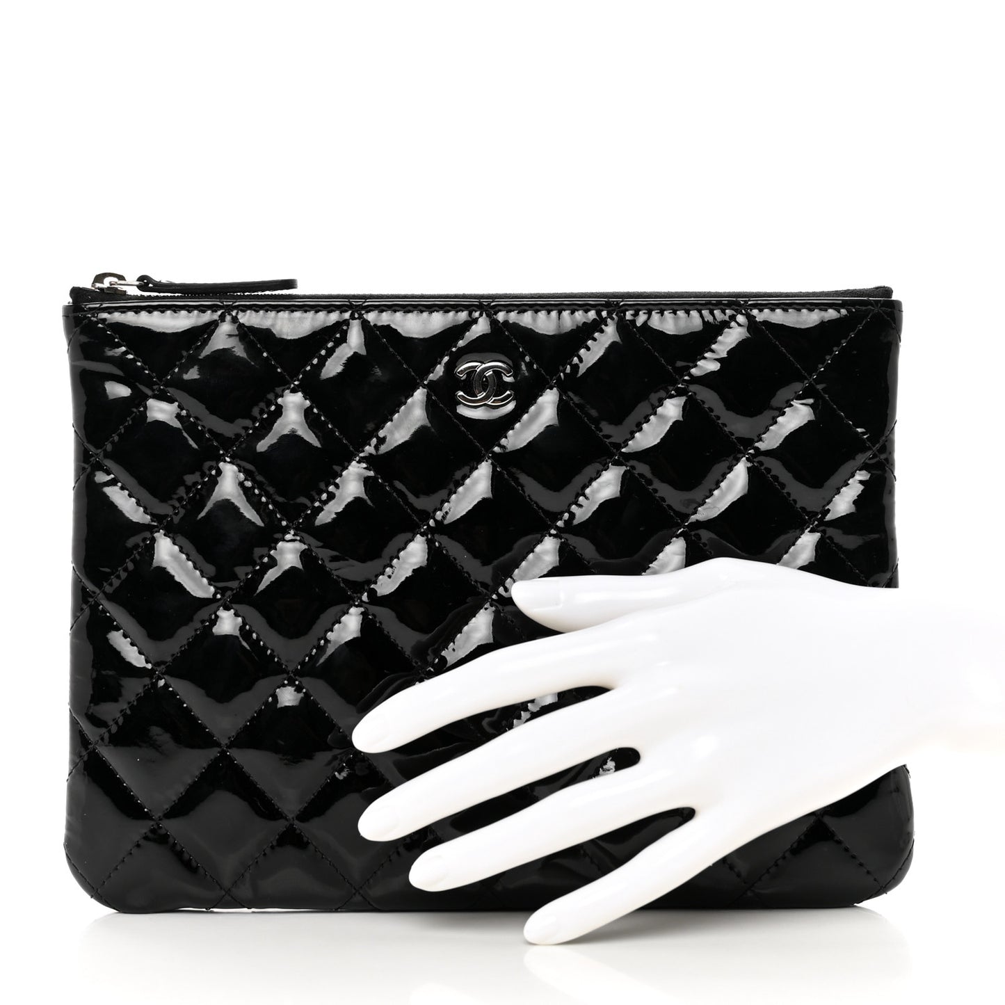 Patent Calfskin Quilted Medium Cosmetic Case Black