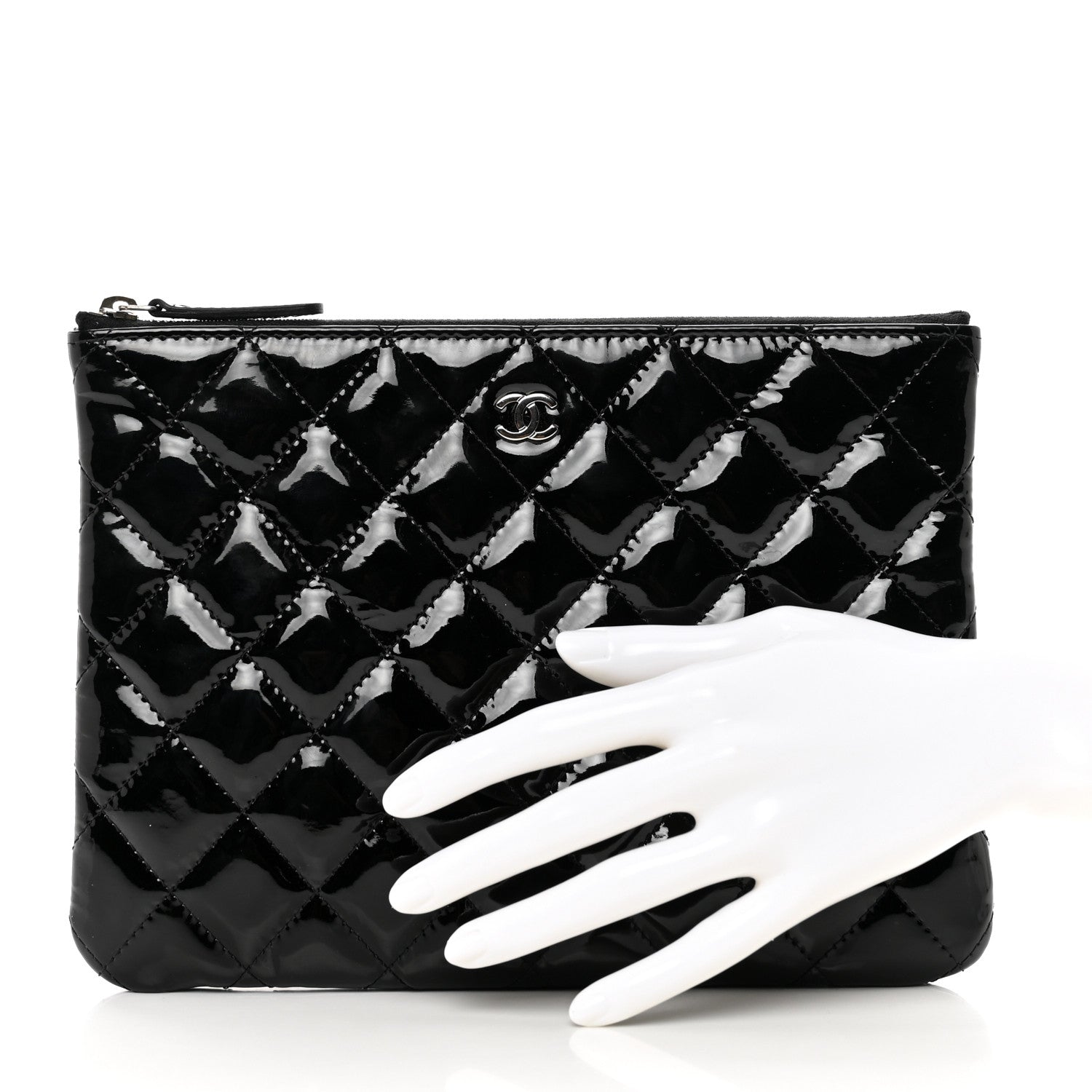 Chanel Patent Calfskin Quilted Medium Cosmetic Case Black 2 of 8