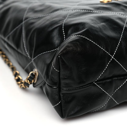Chanel Shiny Calfskin Stitched Quilted Chanel 22 Backpack Black 9 of 11
