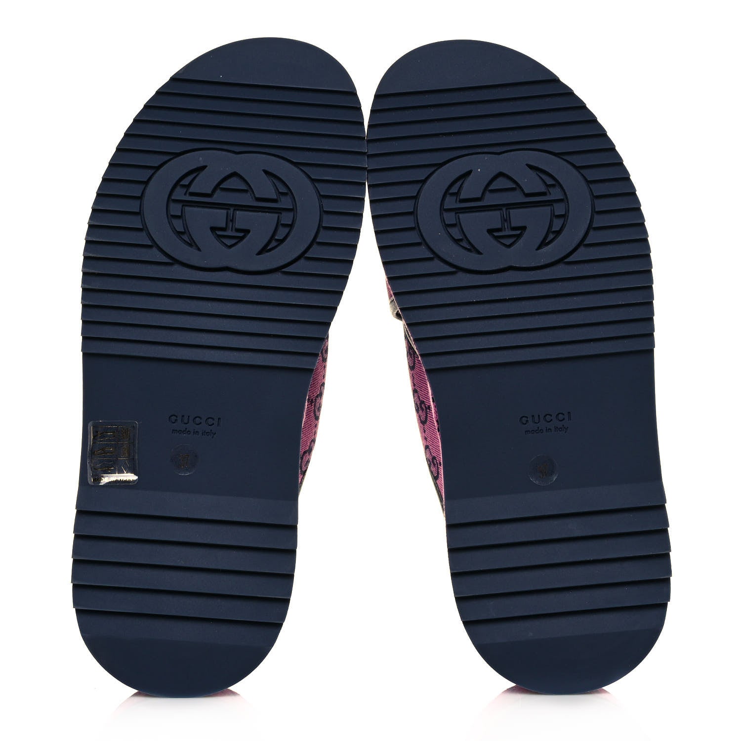 Gucci Monogram Multicolor Criss Cross Platform Slide Sandals 37 Pink Blue 5 of 9
